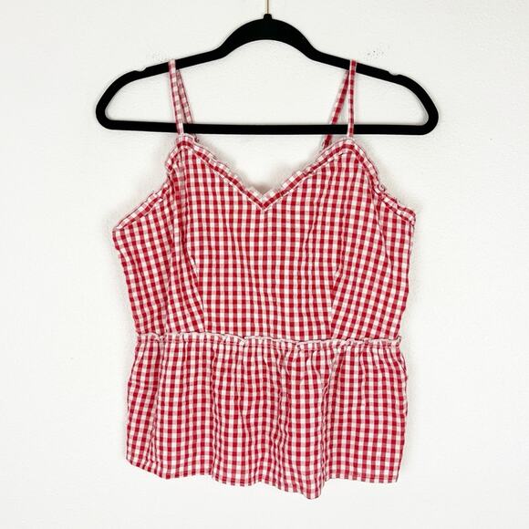 Sim & Sam Women's Top Red Gingham Strappy Crop Ruffle Smocked Summer Medium NWT - Picture 1 of 7